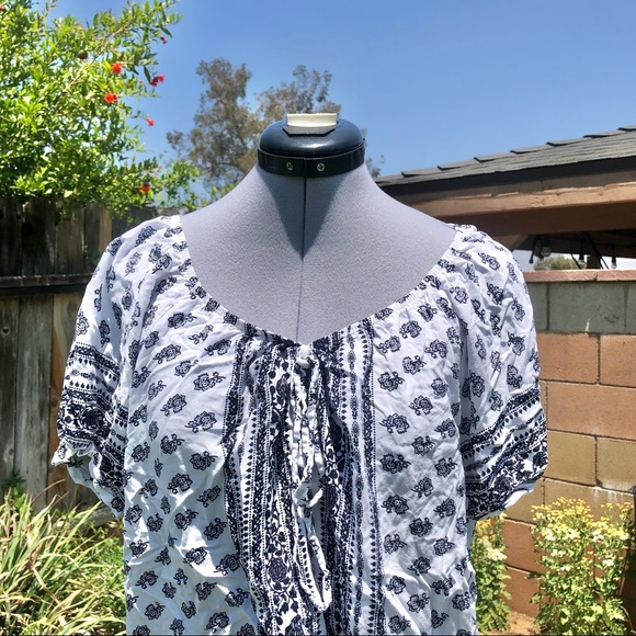 Ganji LA 2XL Paisley White & Navy Blue Blouse - Picture 3 of 5